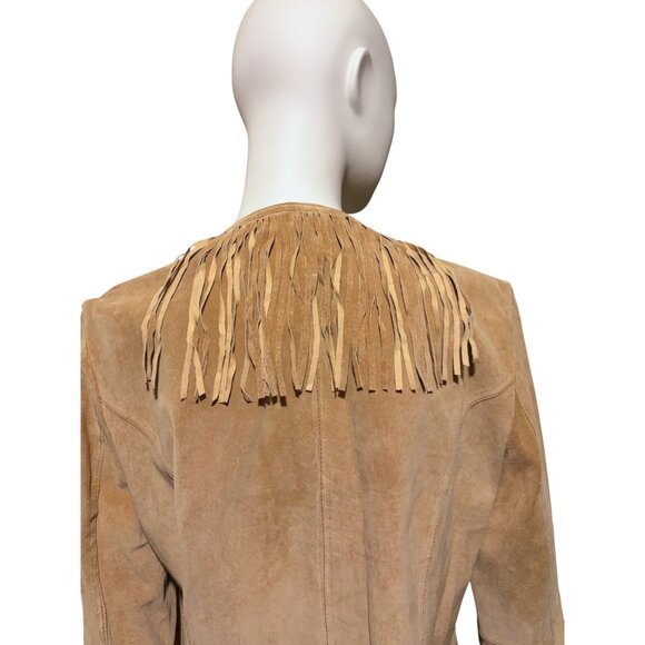 Vintage Suede Fringe Jacket L Tan Western Cowgirl Rodeo Boho 100% Leather - Picture 7 of 12